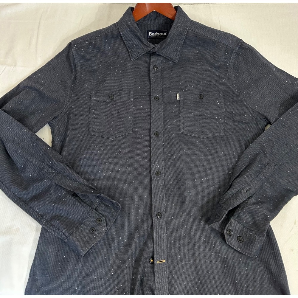 Barbour Blue Tailored Fit Hidden Button Down 2 Pocket Cotton Shirt Size M - Picture 2 of 14